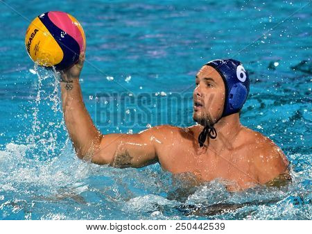 Budapest, Hungary - Jul 27, 2017. Hosnyanszky Norbert (6) Hungarian Waterpolo Player In The Semifina