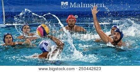 Budapest, Hungary - Jul 27, 2017. Mezei Tamas (11), Erdelyi Balazs (9), Vamos Marton (5) And Nagy Vi