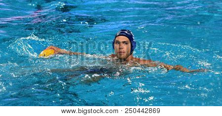 Budapest, Hungary - Jul 27, 2017. Erdelyi Balazs (9) Hungarian Waterpolo Player In The Semifinal. Fi