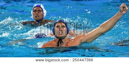 Budapest, Hungary - Jul 27, 2017. Vamos Marton (5) Hungarian Waterpolo Player In The Semifinal. Fina