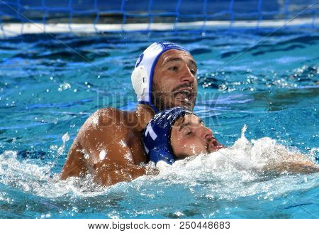Budapest, Hungary - Jul 27, 2017. Mezei Tamas (hun, Cap 11) Fights Against Delakas Evangelos Ioannis