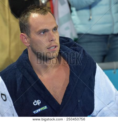 Budapest, Hungary - Jul 27, 2017. Erdelyi Balazs (9) Hungarian Waterpolo Player In The Semifinal. Fi