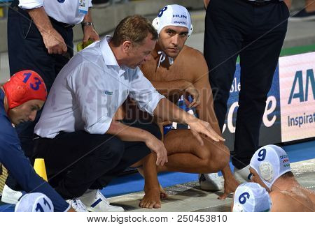 Budapest, Hungary - Jul 29, 2017. Marcz Tamas Head Coach And The Hungarian Men Waterpolo Team (gor-n