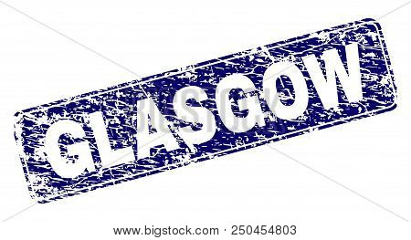 Glasgow Stamp Seal Print With Distress Style. Seal Shape Is A Rounded Rectangle With Frame. Blue Vec