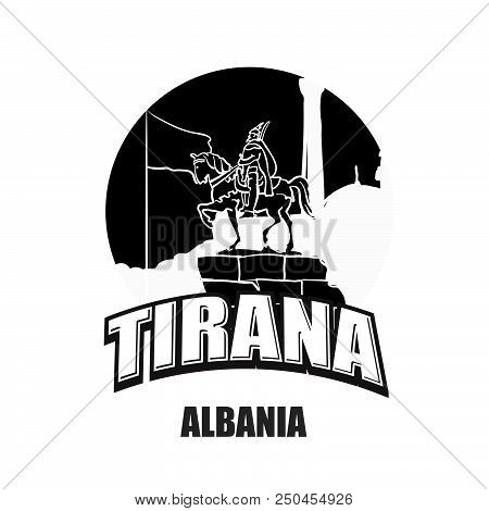 Tirana, Albania Black And White Logo For High Quality Prints. Hand Drawn Vector Sketch.
