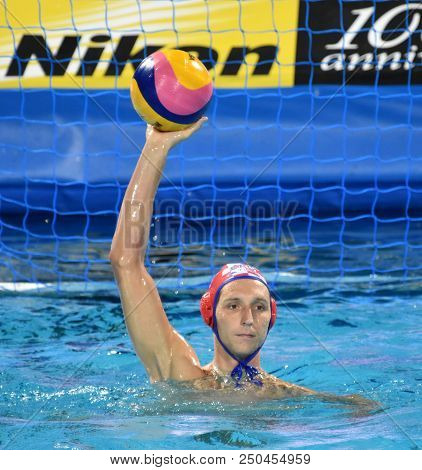 Budapest, Hungary - Jul 29, 2017.  Bijac Marko (cro) Goalkeeper Playing Against Hungary In The Final