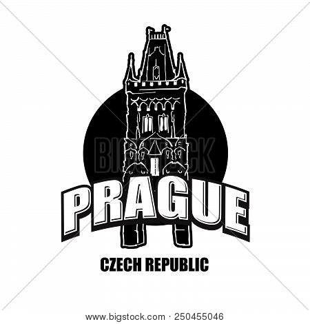 Prague, Czech Republic, Black And White Logo For High Quality Prints. Hand Drawn Vector Sketch.