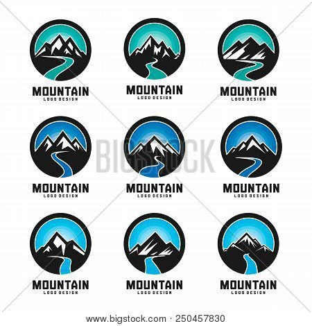 Mountain & River Logo Design Vector Set. Outdoor Logo Template