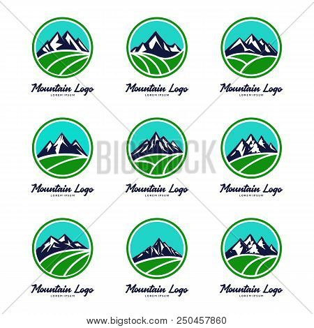 Mountain Landscape Logo Design Set. Outdoor Logo Template Vector