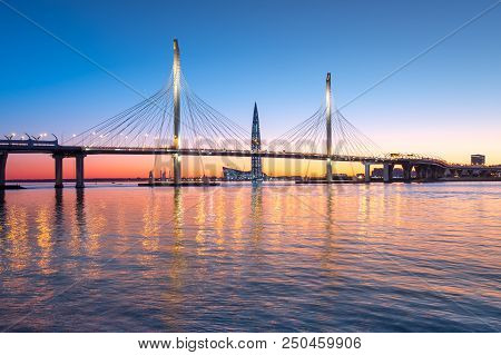 Saint Petersburg, Russia - May 28, 2018: The Cable-stayed Bridge Across The Petrovsky Fairway Of The