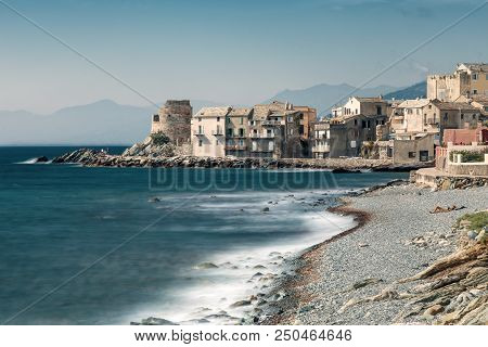 Village And Shingle Beach Of Erbalunga In Corsica