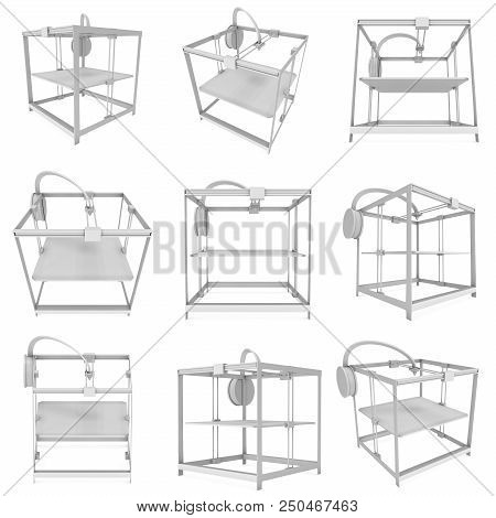 3d Printer Set Isolated On White Render Illustration