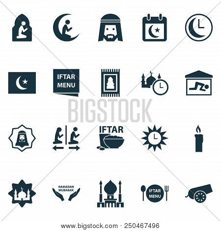 Holiday Icons Set With Rug, Candle, Azan Human Elements. Isolated  Illustration Holiday Icons.