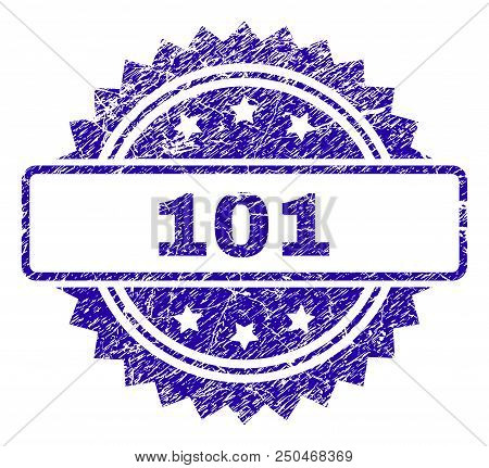 101 Stamp Watermark With Scratched Style. Blue Vector Rubber Seal Print Of 101 Label With Scratched 