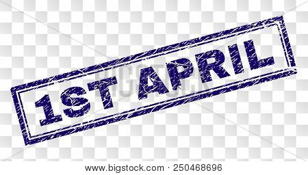 1st April Stamp Seal Print With Rubber Print Style And Double Framed Rectangle Shape. Stamp Is Place