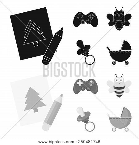 Picture, Dzhostik, Bee, Nipple.toys Set Collection Icons In Black, Monochrom Style Vector Symbol Sto
