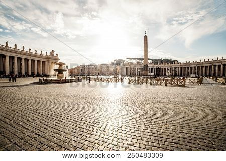 Panoramic  View On Saint Peter Square Of Vatican City (piazza San Pietro),  Italy