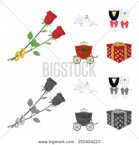 Wedding And Attributes Cartoon , Flat, Outline, Black Icons In Set Collection For Design.newlyweds A