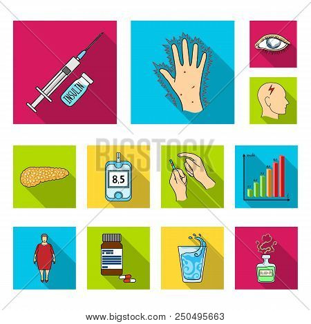 Diabetes Flat Icons In Set Collection For Design. Treatment Of Diabetes Vector Symbol Stock  Illustr