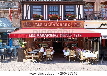 Rouen, France-july 14, 2018 : Cafe Les Maraichers Located At Vieux Marche Square In Rouen, Capital O
