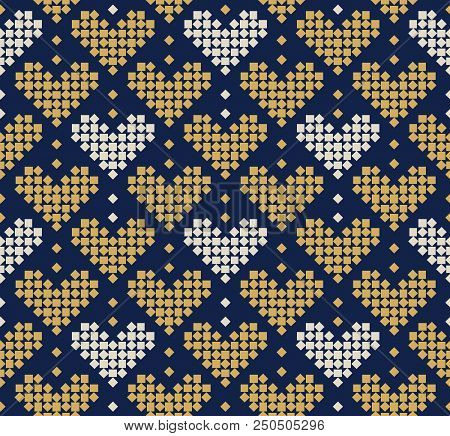 Abstract Seamless Pattern With Hearts Composed Of Small Squares, Seamless Hearts Pattern, Romantic S