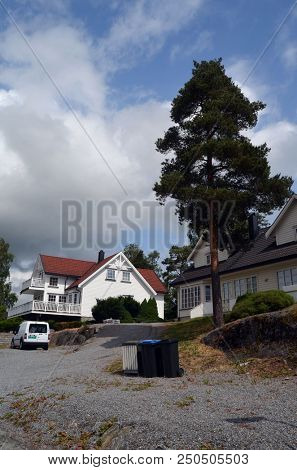 Typical small town in Southern Norway. June 19,2018. Rakkestad, Ostfold Region. Norway