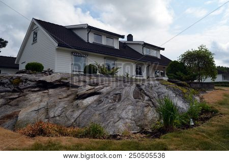 Typical small town in Southern Norway. June 19,2018. Rakkestad, Ostfold Region. Norway