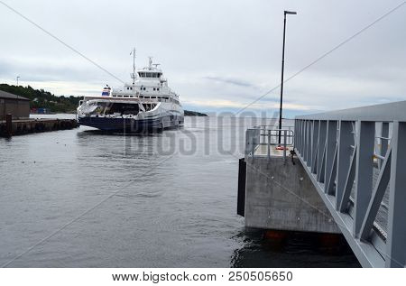 The Ferry from Horten to Moss connects Ostfold and Vestfold in Norway.June 22,2018. Moss,Norway