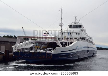 The Ferry from Horten to Moss connects Ostfold and Vestfold in Norway.June 22,2018. Moss,Norway