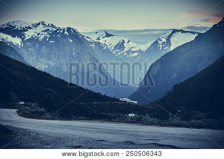 Tourism Vacation And Travel. Videseter Hotel And Mountains Landscape With Snowcapped Mountain Tops I