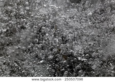 Macro Photo Of Glacier Ice With Gas Inclusions