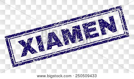 Xiamen Stamp Seal Print With Scratched Style And Double Framed Rectangle Shape. Stamp Is Placed On A