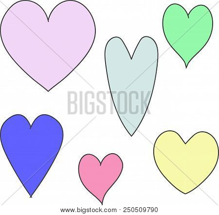 Hearts, Love, Valentine, Yellow, Green, Blue, Set