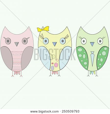 Owls, Bird, Cartoon, Animals, Bow, Tie, Cute