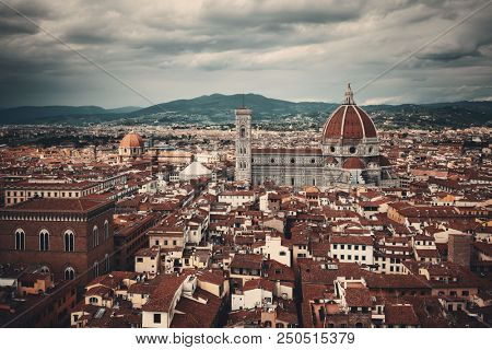 Florence Cathedral viewed from Tower of Arnolfo at Palazzo Vecchio rooftop view