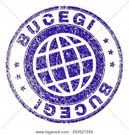 Bucegi Stamp Print With Grunge Texture. Blue Vector Rubber Seal Print Of Bucegi Tag With Scratched T