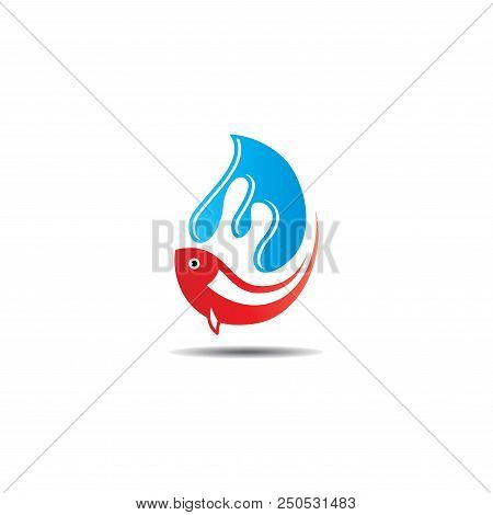 Water Drop Fish Logo. Vector Template Ready For Use