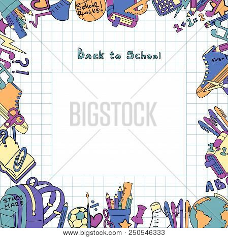 Back To School Hand Drawimng Set Of Study Supplies