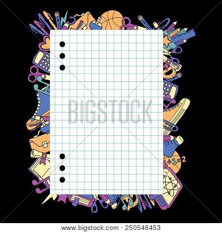 Back To School Hand Drawing Set Of Study Supplies. Page