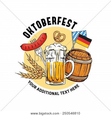 Oktoberfest Hand Drawn Vector Illustration. Munich Beer Festival Concept With Vintage Old Style Desi