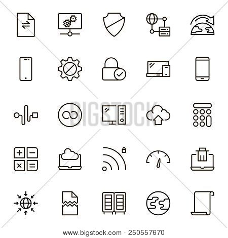 Databse Icon Set. Collection Of High Quality Outline Server Pictograms In Modern Flat Style. Black I