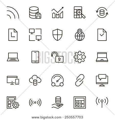 Databse Icon Set. Collection Of High Quality Outline Server Pictograms In Modern Flat Style. Black I