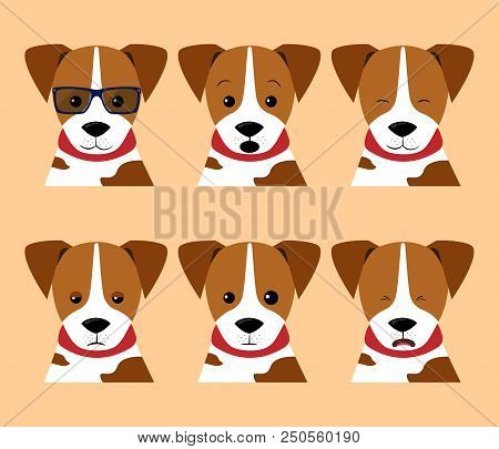 Vector Set Isolated Emotion Puppy Dog. Collection Funny Dogs In Cartoon Style. Stock Illustrations I