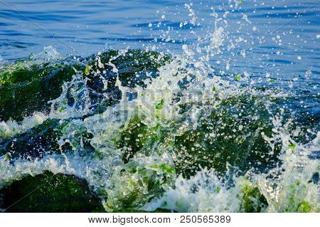 Waves And Stones On The Beach In Istanbul. Abstraction