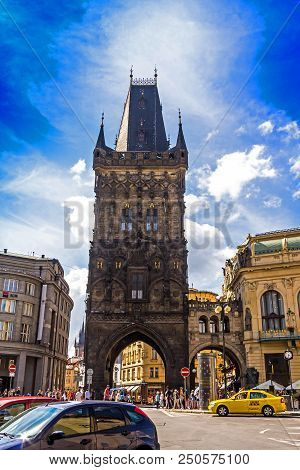 Prague, Czech Republic -july 23,2017: Powder Gate Inside Powdertower Incity Center
