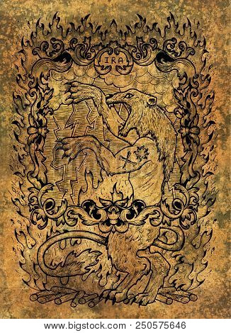 Wrath. Latin Word Ira Means Anger. Seven Deadly Sins Concept On Grunge Background. Hand Drawn Engrav