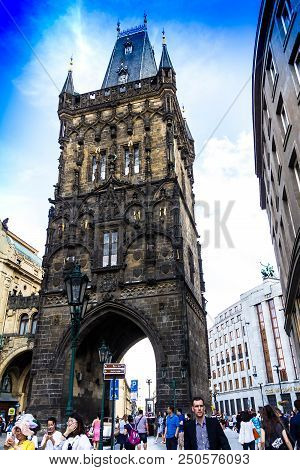 Prague, Czech Republic -july 23,2017: Powder Gate Inside Powdertower Incity Center