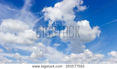 Panorama Of A Fragment Of The Sky With Cirrus And Cumulus Clouds
