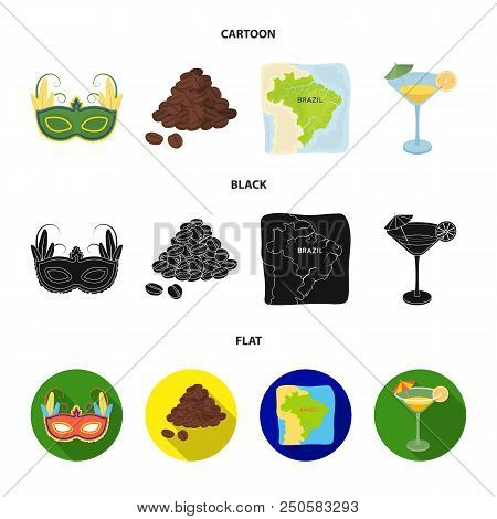 Brazil, Country, Mask, Carnival . Brazil Country Set Collection Icons In Cartoon, Black, Flat Style 