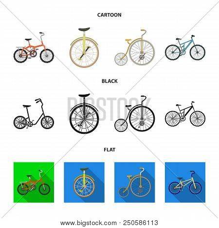 Retro, Unicycle And Other Kinds.different Bicycles Set Collection Icons In Cartoon, Black, Flat Styl